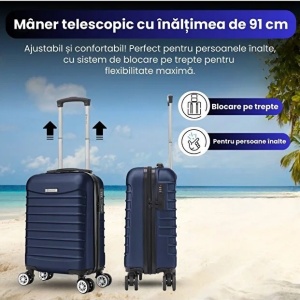 Troler cabina avion, Model Line, 4 roti duble cu rotatie 360°, maner telescopic, cifru, 55 x 36 x 20 cm, ABS, Bleumarin, Resigilat, Grad A - Img 2