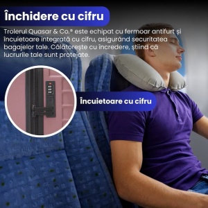 Troler cabina avion, Model Line, 4 roti duble cu rotatie 360°, maner telescopic, cifru, 55 x 36 x 20 cm, ABS, roz pudrat, Resigilat, Grad A - Img 3