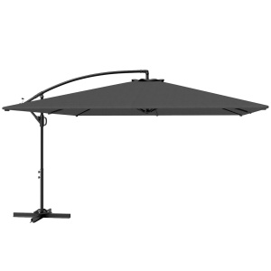 Umbrela de gradina cu brat lateral, metal/poliester, 355x382x258 cm, baza cruce 100x100cm, rotatie 360°, inclinabila, deschidere manuala, rezistenta vant nivel 3-4, gri - Verificat A · Re-Bloom