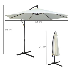 Umbrela de gradina cu brat si manivela, otel/poliester, Ø295x245 cm, stalp brat Φ42mm + sustinere Φ48mm, alb crem/negru - Verificat A · Re-Bloom - Img 3