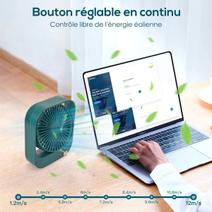 Ventilator de birou cu baterie Ainseala, ABS, verde, 2000 mAh, 3,5 W,  17,2 x 20,8 x 6,5 cm