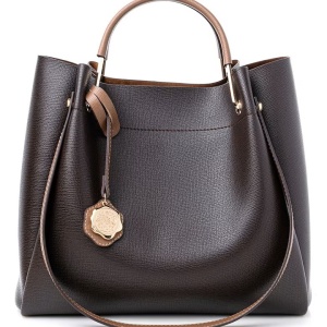 Vince Camuto geanta de umar piele ecologica, 28x32x14 cm, 2 manere + 2 barete fixe, fermoar, portofel interior, detalii aurii, maro inchis - Verificat A · Re-Bloom