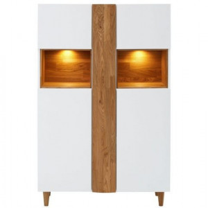 Vitrina Premium Collection by Home Affaire, lemn masiv/ MDF, cu iluminare, 130 x 38 x 90 cm