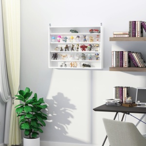 Vitrina suspendata de perete 80x9.5x60 cm, 5 rafturi reglabile, 2 usi glisante sticla, PAL, pentru figurine si parfumuri, alb - Verificat A · Re-Bloom - Img 2