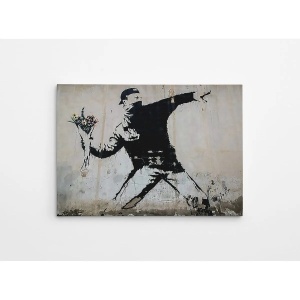 Wallxpert tablou decorativ canvas Banksy, 70x100 cm, 50% bumbac/50% poliester, imprimare digitala, cadru lemn 2x3 cm, multicolor - Verificat A · Re-Bloom