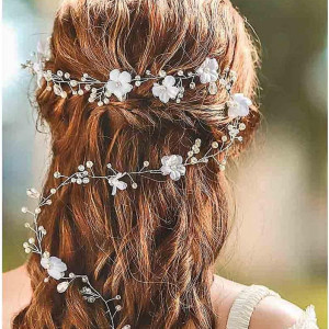 Accesoriu de par pentru mireasa Simsly, metal, alb/argintiu