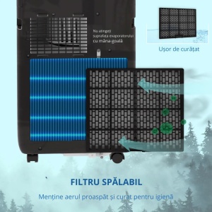 Aer conditionat portabil, ABS/otel, 33x28x70.4 cm, 950W/9000BTU, 5 moduri/3 viteze, dezumidificare 24L/zi, acoperire 12-33m², agent R32, ≤53dB, cablu 1.8m, telecomanda inclusa, negru - Verificat A · Re-Bloom - Img 6