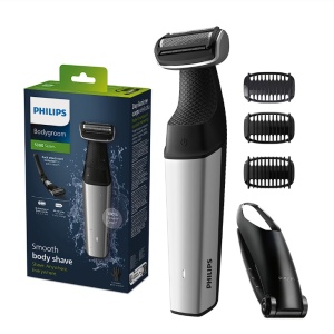 Aparat de tuns/ras corporal PHILIPS BG5021/15 seria 5000, folie hipoalergenica, autonomie 60 minute/ timp incarcare 1 ora, functie incarcare rapida 5 minute, 3 x pieptene pentru corp (2, 3, 5 mm), maner pentru spate, gri, Resigilat, Grad A - Img 1