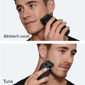 Aparat electric de ras Braun Series 3+ 3000BT, 3 Lame Flexibile, Microcomb pentru eficienta, Accesoriu de tuns barba, +5 piepteni, Utilizare umeda/uscata, Fabricat In Germania, Gri, Resigilat, Grad A - Img 3