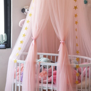 Baldachin pentru patul copiilor Laamei, textil, roz/auriu, 60 x 240 cm - Img 3