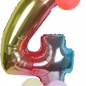 Balon aniversar PARTY GO, cifra 4, folie/latex, multicolor, 64 cm - Img 1