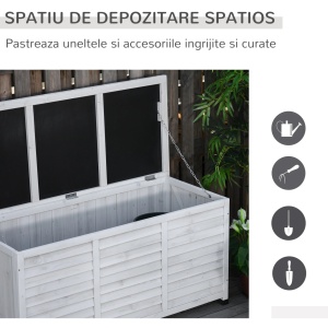 Banca de gradina cu spatiu de depozitare, lemn de brad, 127x56x60 cm, spatiu interior 119x48x49.6 cm, capacitate 170kg, alb - Verificat A · Re-Bloom - Img 6