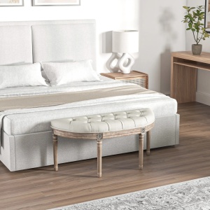 Banca in forma de semiluna Re-Bloom, textil aspect in/lemn hevea/spuma, 110x44x49 cm, sezut 6 cm, picioare 36 cm, 120 kg, crem/maro - Verificat A · Re-Bloom - Img 2