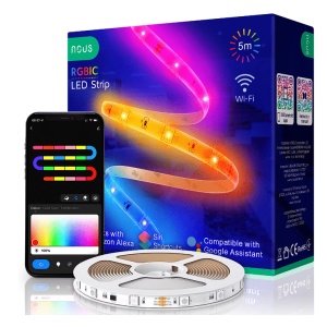 Banda LED RGBIC inteligenta Nous F4, Wi-Fi, sincronizare muzica, control vocal, 18W, lumina colorata, 5m, Resigilat, Grad A