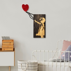 Banksy decor de perete din lemn si metal, 60x83 cm, 3.78 kg, design artistic, nuc/maro/rosu - Verificat A · Re-Bloom - Img 5