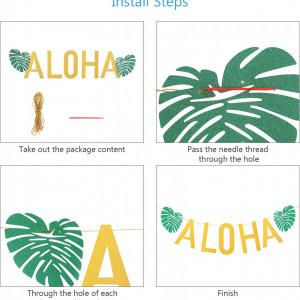 Banner hawaiian ZERHOK, hartie/textil, verde/auriu, 274 cm - Img 4
