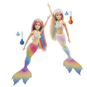 Barbie Dreamtopia sirena Rainbow Magic, schimbare culoare apa calda/rece, coada multicolora, coronita, 32 cm - Verificat A · Re-Bloom - Img 4