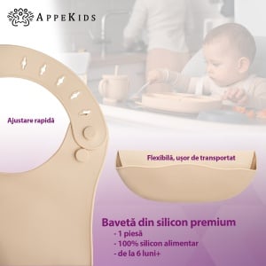 Baveta din silicon, AppeKids - Bubble Beige - Img 2