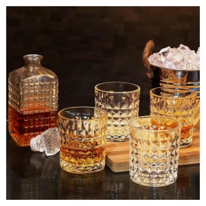 Belle Vous set decantor + 4 pahare whisky, sticla gravata model diamant, decantor 500ml + pahare 4x260ml, dop etans, compatibil masina de spalat vase - Verificat A · Re-Bloom - Img 4
