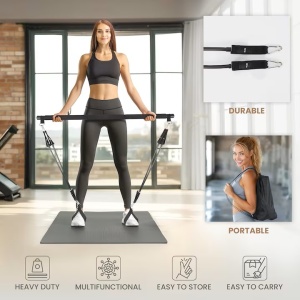 Belle Vous set Pilates bara 92 cm, 4 benzi de rezistenta 18-23 kg, 2 curele picioare, geanta transport 20x40 cm, otel/latex, negru - Verificat A · Re-Bloom - Img 3
