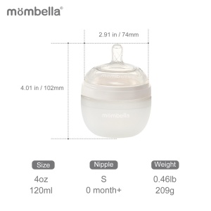 Biberon Anticolici Mombella Breast-Like, 120ml, Tetina S flux lent, 100% Silicon, Ivory - Img 3