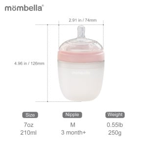 Biberon Anticolici Mombella Breast-Like, 210ml, Tetina M flux mediu, 100% Silicon, Old Roze - Img 4