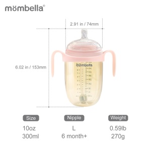 Biberon Anticolici Mombella Breast-Like, 300ml, Tetina 360Ãƒâ€šÃ‚Â° XL Flux Consistent, PPSU, Old Roze - Img 3