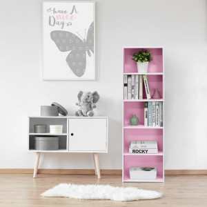 Bibliotecă Aliesha, alb/roz, 132 x 40 x 24 cm - Img 4
