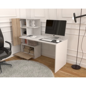 Birou Atelier Dakota, dimensiuni 150x59x120cm, culoare alb/sonoma, 2 usi - Img 2