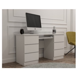 Birou Atelier Denver, dimensiuni 140x50x75 cm, culoare alb, include 6 sertare
