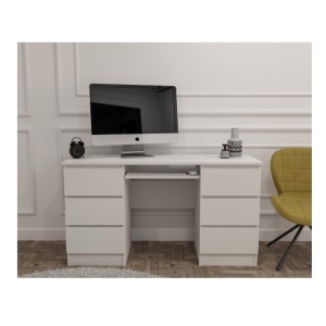 Birou Atelier Denver, dimensiuni 140x50x75 cm, culoare alb, include 6 sertare - Img 3
