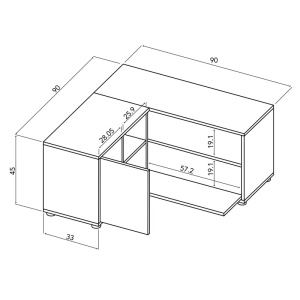 Birou in forma de L Elliott, lemn fabricat, alb/natur, 90 x 90 x 45 cm