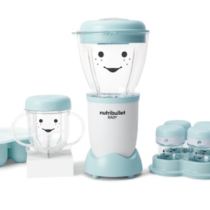 Blender Nutribullet Baby 200 W 0C22300026, 1 viteza, vas 0.9l, cupa mica 0.295l, 6 recipiente depozitare cu capac, tava silicon, Alb, Resigilat, Grad A