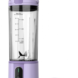 Blender portabil Fram FBP-P74PP, Acumulator 7.4V, Recipient 400ml, Lame inox, Cablu incarcare TYPE-C, Mov - Img 3