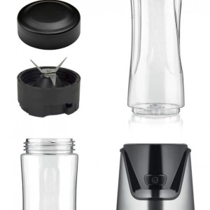Blender sport Heinner WellGo Mix 400 HSB-T400SS, Putere 400W, 19000RPM, Recipiente Tritan fara BPA 600/400ML, Buton ON/OFF, Lame din inox, Carcasa din inox, Argintiu/Negru - Img 2