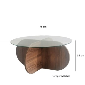 Bubble masuta de cafea 75x75x35 cm, blat sticla calita 100%, cadru PAL laminat 18mm, nuc - Verificat A · Re-Bloom - Img 3