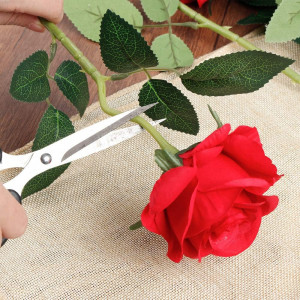 Buchet de 12 trandafiri artificiali Mocoosy, matase, rosu/verde, 51 cm - Img 7