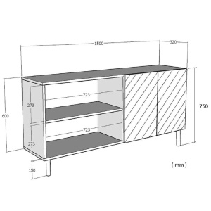 Bufet Corsa 150x32x75 cm, PAL 18mm, 3 compartimente, picioare 15 cm, fixabil perete, antracit - Verificat A · Re-Bloom - Img 3
