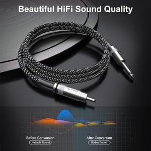 Cablu audio tata, FIBBR RCA,  cupru/nailon, negru/gri,  6FT/2M
