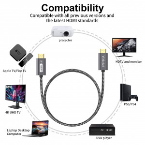 Cablu HDMI 4 K PIPIKA, 60 Hz, nailon/plastic/metal, gri/negru, 2 m - Img 4