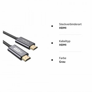 Cablu HDMI de 4 K, 60 Hz Pipika, nailon, negru, 2 m - Img 4