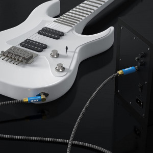 Cablu pentru chitara electrica 6,35 mm EBXYA, nailon/metal, gri/albastru/auriu, 3 m - Img 2