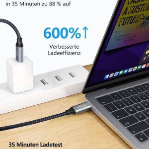 Cablu USB C la USB C CFinke, aluminiu/nailon, negru/gri, 50 cm