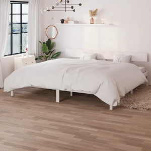 Cadru de pat Ebern Designs, lemn masiv, alb, 200 x 200 cm