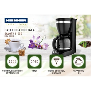Cafetiera Heinner Savory Hcm-1100D, 900W, 1.5L, Timer, Mentinere cald, Negru - Img 2