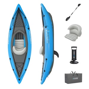 Caiac 1 persoana Bestway Cove champion, greutate maxim suportata 100kg, 275 x 81 x 45 cm, 1 padela de aluminiu de 230cm, pompa manuala inclusa, Resigilat, Grad A