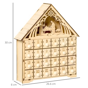 Calendar de Advent pentru Craciun, LED, lemn, natur, 26.6 x 6 x 30 cm, Resigilat, Grad A - Img 3