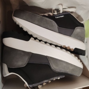 CALVIN KLEIN, Pantofi sport din piele cu garnituri de piele intoarsa, Negru, Alb optic, Gri inchis, 37.5, Resigilat, Grad A - Img 2