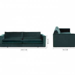 Canapea Balmira cu 3 locuri din catifea verde închis, 240 x 76 x 96 cm - Img 4
