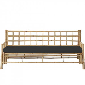 Canapea pentru gradina Mandisa, bambus/panza, maro deschis/negru, 180 x 70 x 80 cm